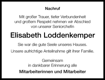 Anzeige von Elisabeth Loddenkemper 