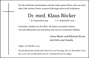 Anzeige von Dr. med. Klaus Böcker 