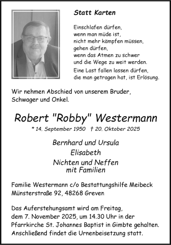 Anzeige von Robert Westermann 