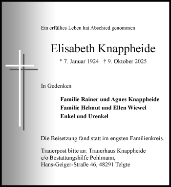 Anzeige von Elisabeth Knappheide 