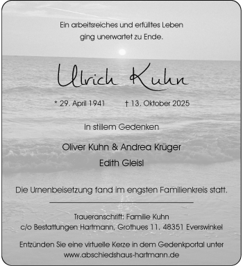 Anzeige von Ulrich Kuhn 