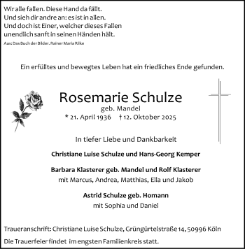 Anzeige von Rosemarie Schulze 