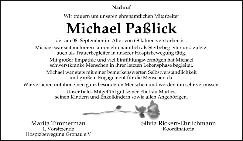  Traueranzeige für Michael Paßlick vom 18.10.2025 aus 