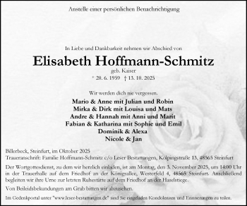 Anzeige von Elisabeth Hoffmann-Schmitz 
