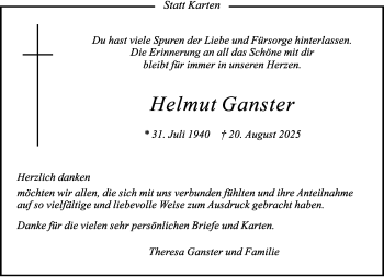 Anzeige von Helmut Ganster 