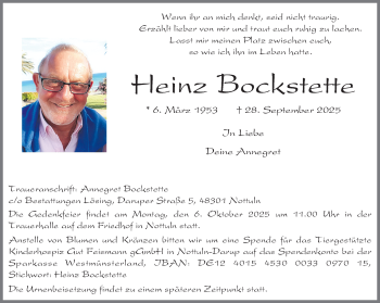 Anzeige von Heinz Bockstette 