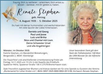 Anzeige von Renate Stephan 