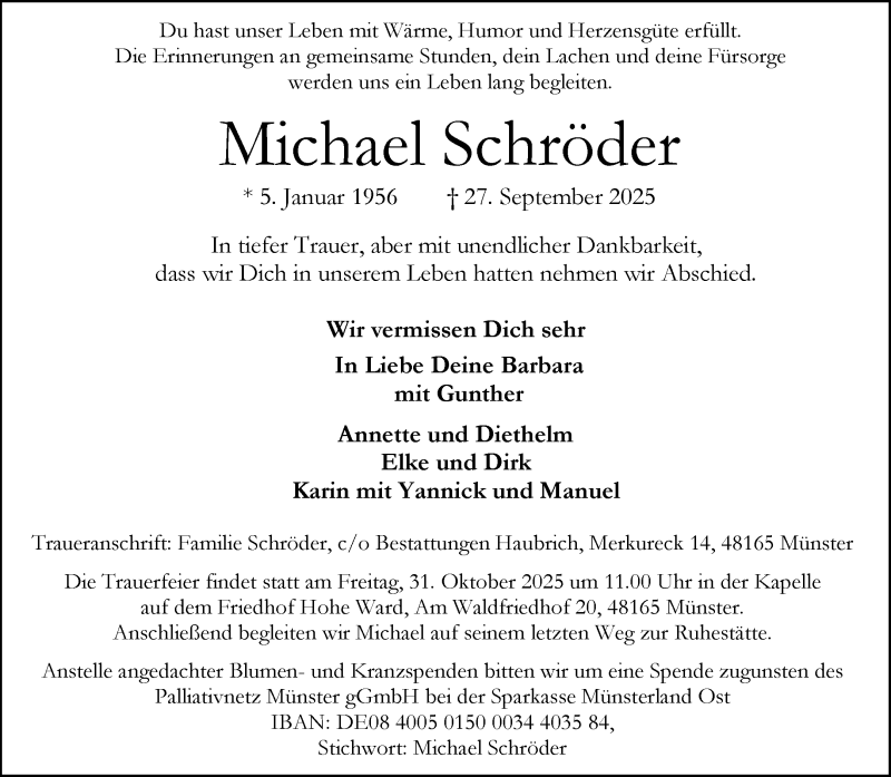  Traueranzeige für Michael Schröder vom 25.10.2025 aus 