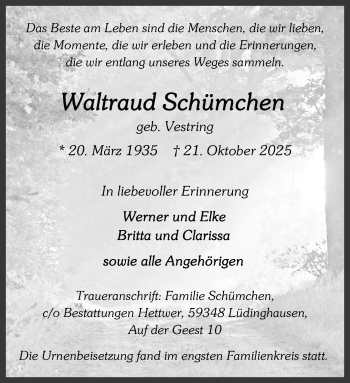 Anzeige von Waltraud Schümchen 