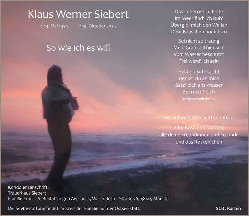  Traueranzeige für Klaus Werner Siebert vom 25.10.2025 aus 