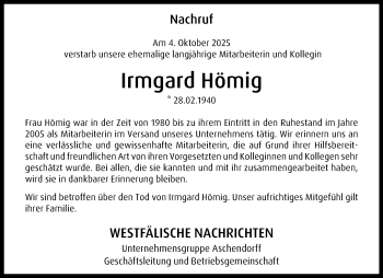 Anzeige von Irmgard Hömig 