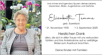 Anzeige von Elisabeth Temme 