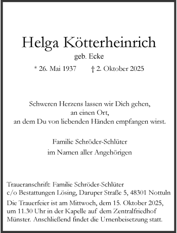 Anzeige von Helga Kötterheinrich 
