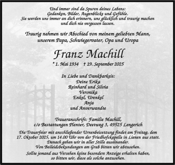 Anzeige von Franz Machill 