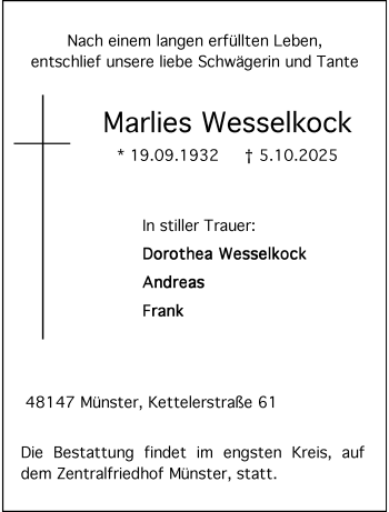 Anzeige von Marlies Wesselkock 