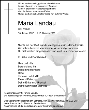 Anzeige von Maria Landau 