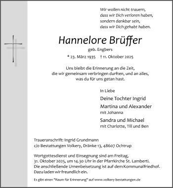 Anzeige von Hannelore Brüffer 