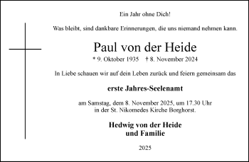 Anzeige von Paul von der Heide 