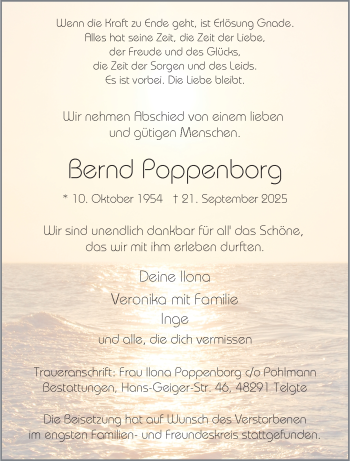 Anzeige von Bernd Poppenborg 