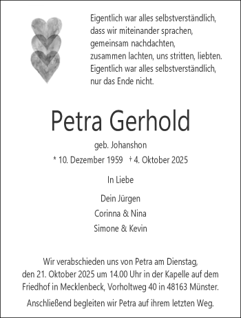 Anzeige von Petra Gerhold 