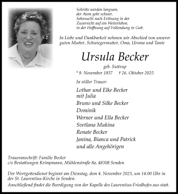 Anzeige von Ursula Becker 