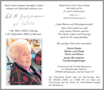 Anzeige von Edith Bergmann 