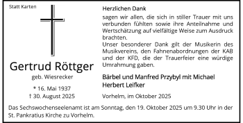 Anzeige von Gertrud Röttger 