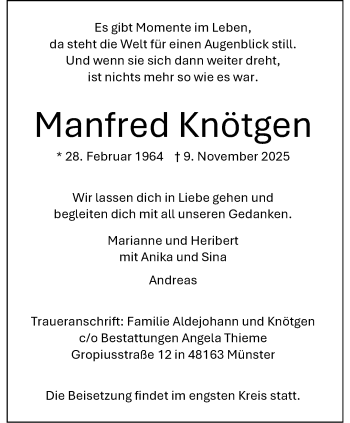 Anzeige von Manfred Knötgen 