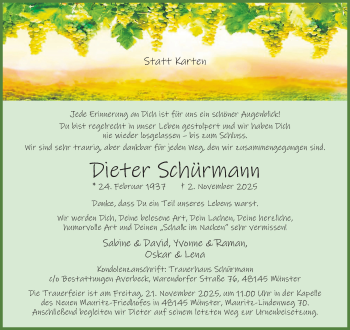 Anzeige von Dieter Schürmann 