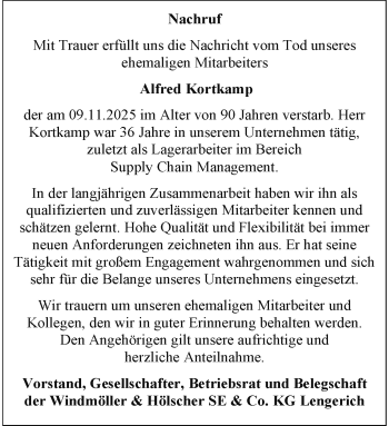 Anzeige von Alfred Kortkamp 