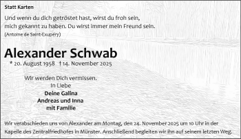 Anzeige von Alexander Schwab 