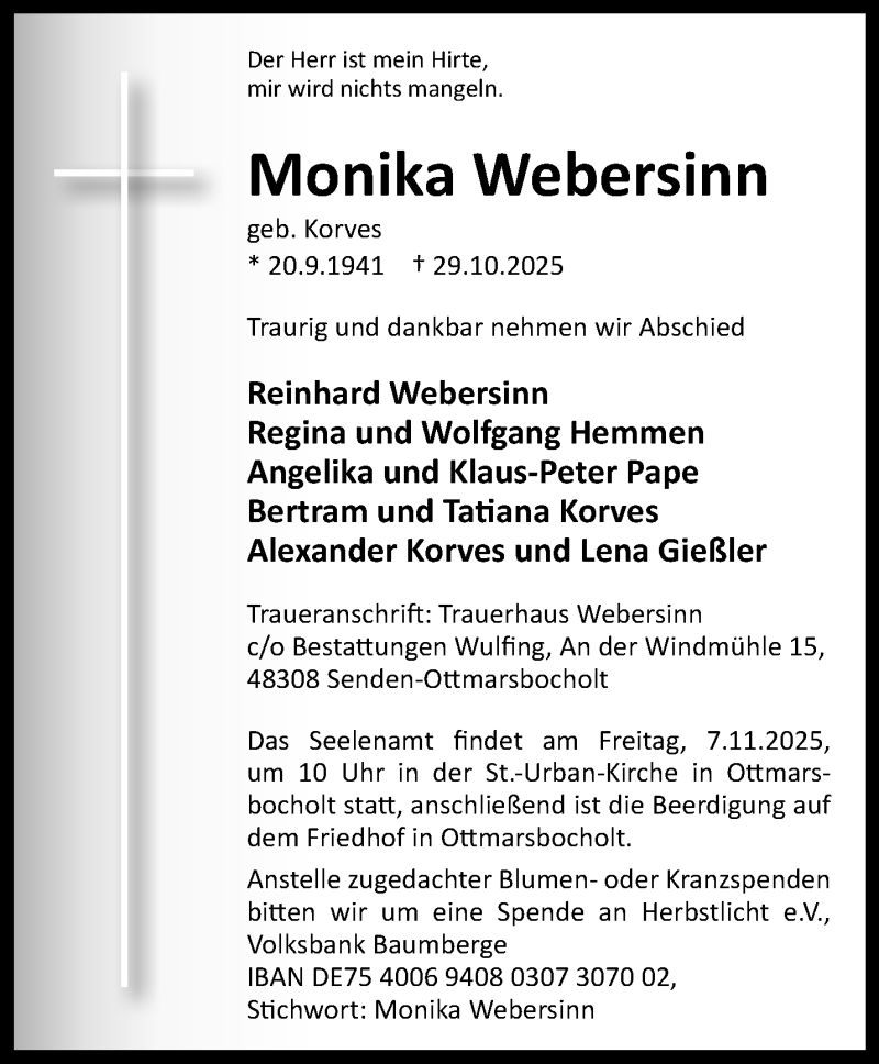  Traueranzeige für Monika Webersinn vom 05.11.2025 aus 