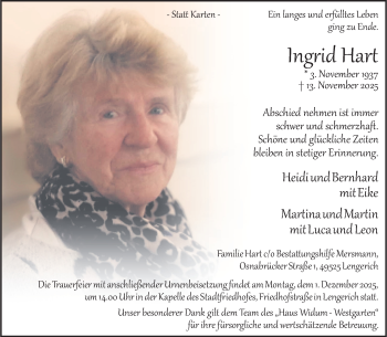 Anzeige von Ingrid Hart 