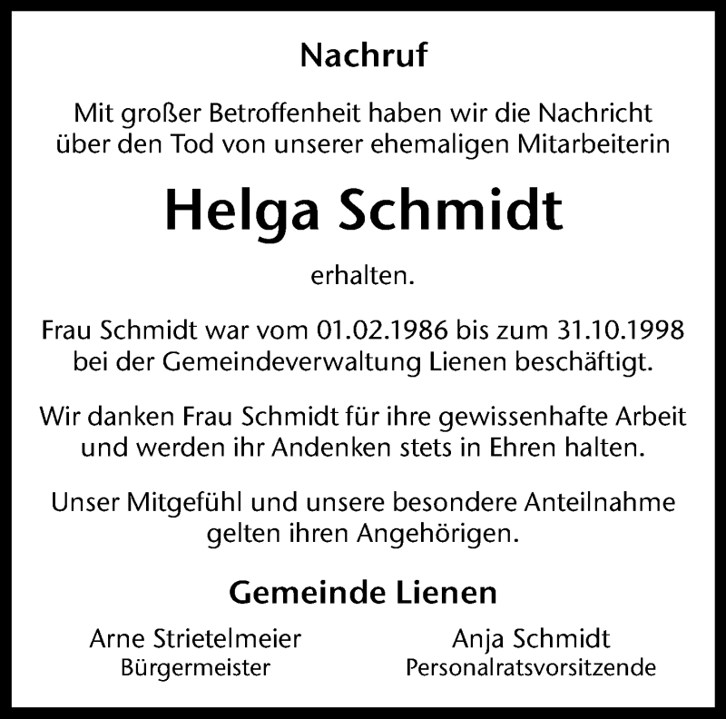  Traueranzeige für Helga Schmidt vom 15.11.2025 aus 