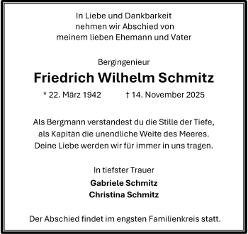 Anzeige von Friedrich Wilhelm Schmitz 