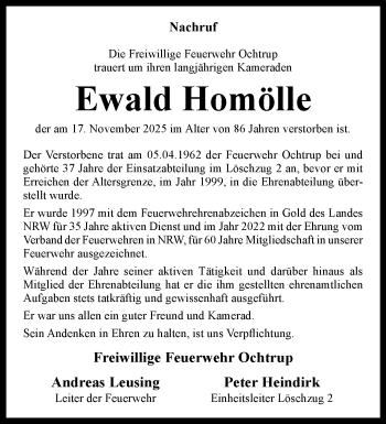 Anzeige von Ewald Homölle 