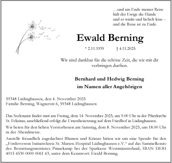 Anzeige von Ewald Berning 