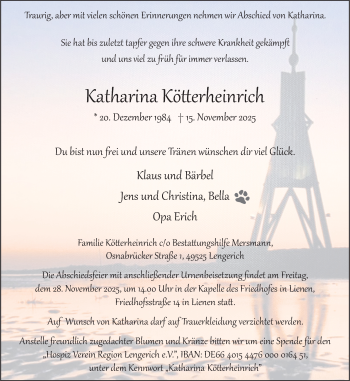 Anzeige von Katharina Kötterheinrich 