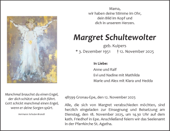 Anzeige von Margret Schultewolter 