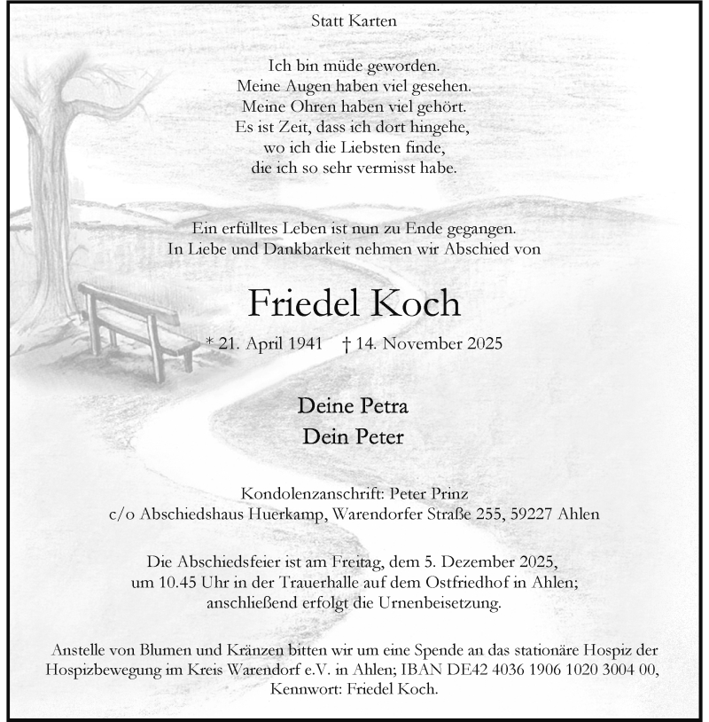  Traueranzeige für Friedel Koch vom 22.11.2025 aus 
