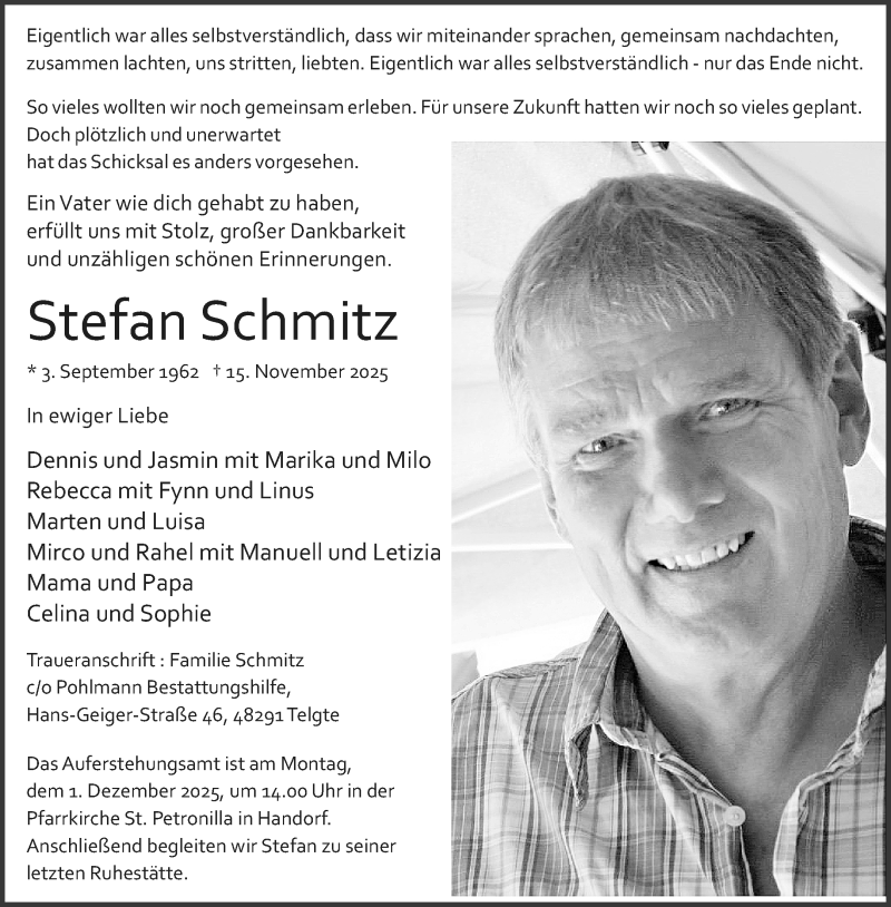  Traueranzeige für Stefan Schmitz vom 22.11.2025 aus 
