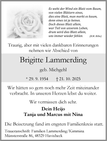 Anzeige von Brigitte Lammerding 