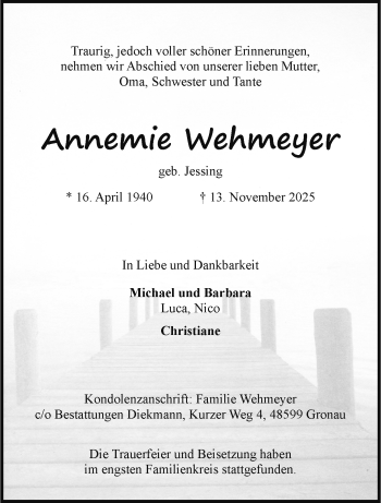 Anzeige von Annemie Wehmeyer 