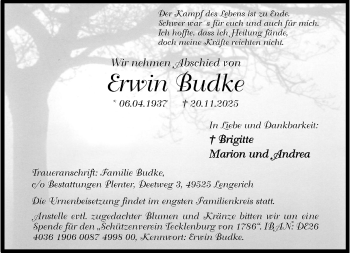 Anzeige von Erwin Budke 