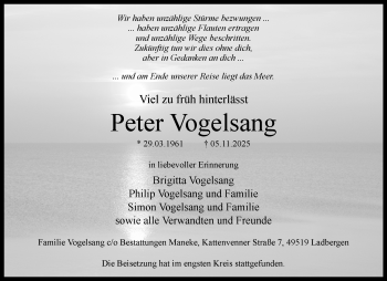 Anzeige von Peter Vogelsang 