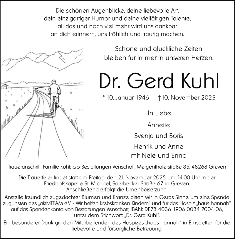  Traueranzeige für Dr. Gerd Kuhl vom 15.11.2025 aus 