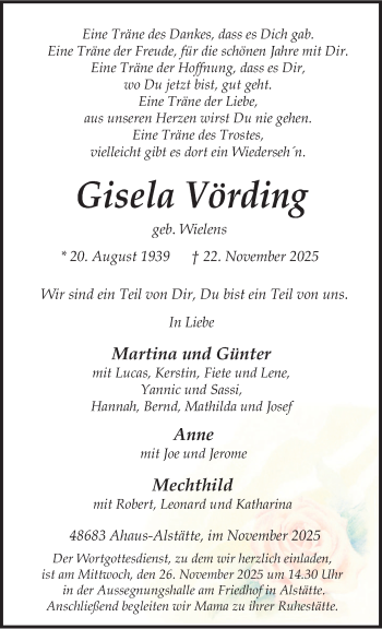 Anzeige von Gisela Vörding 