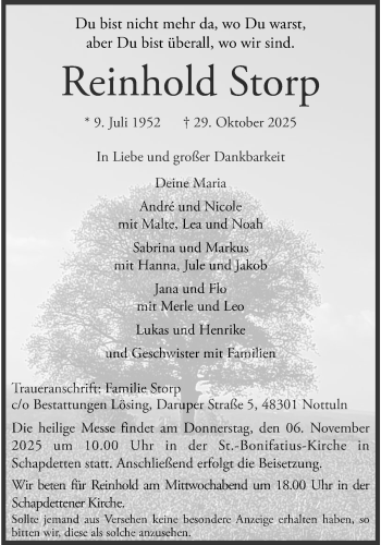 Anzeige von Reinhold Storp 