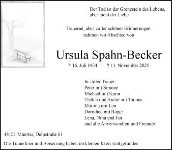 Anzeige von Ursula Spahn-Becker 