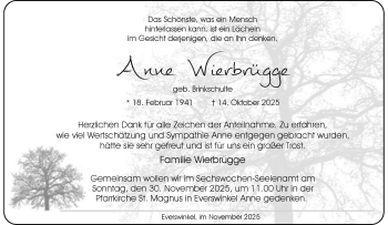 Anzeige von Anne Wierbrügge 